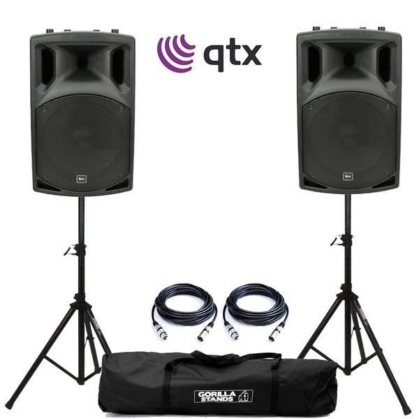 QTX QX15A Active Speakers w/Stands/Cables | getinthemix