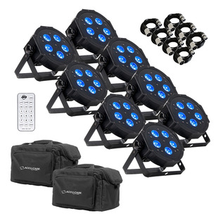 American DJ Mega HEX Par (x8) with Cables, Remote & Bags Package