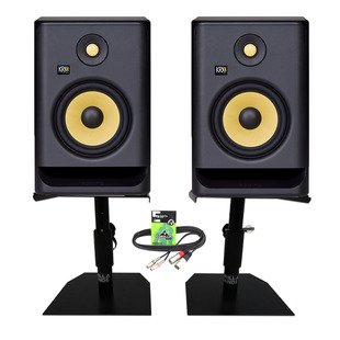 KRK Rokit RP7 G4 (Pair) with Desktop Studio Monitor Stands and Cable