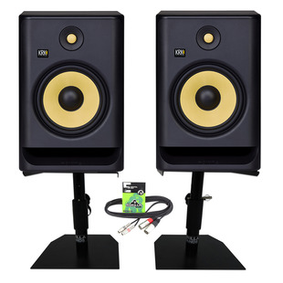 KRK Rokit RP8 G4 (Pair) with Desktop Studio Stands and Cable