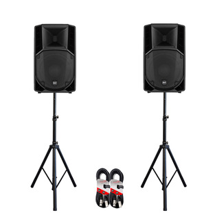 2x RCF Art 710-A MK4 PA Speakers with Stands & Cables
