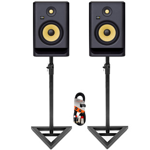 KRK Rokit RP8 G4 (Pair) with Studio Monitor Stands and Cable