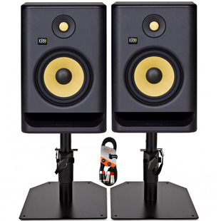 KRK Rokit RP7 G4 (Pair) with Desktop Studio Monitor Stands and Cable