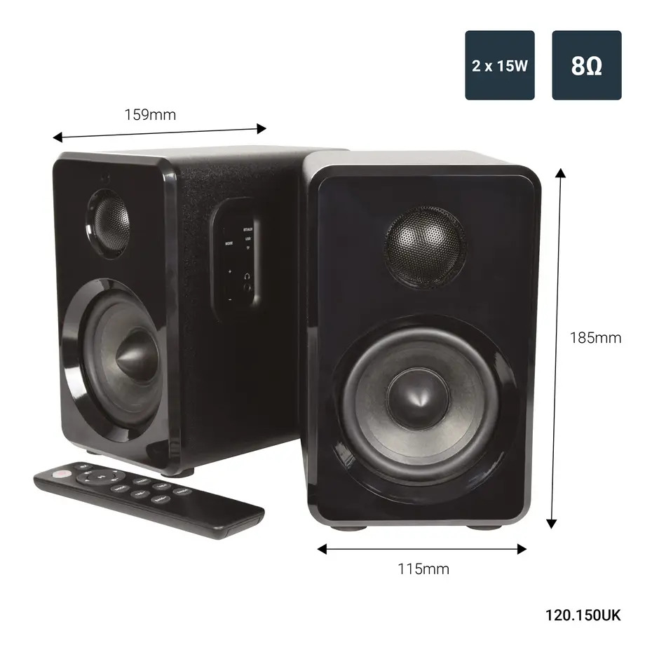 AV:Link Active Bluetooth Bookshelf Speakers Black