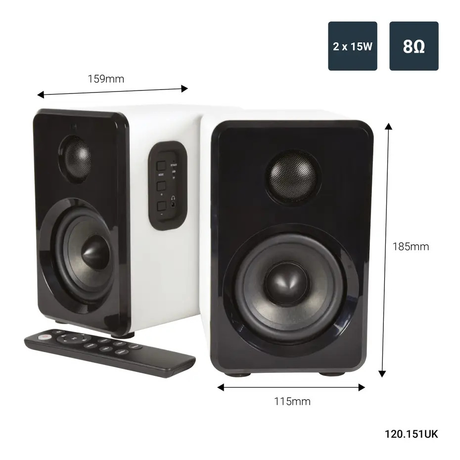 AV:Link Active Bluetooth Bookshelf Speakers White