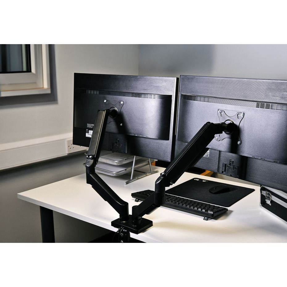 AV Link Dual Full Motion Gas Spring Desktop Monitor Arm with USB Hub