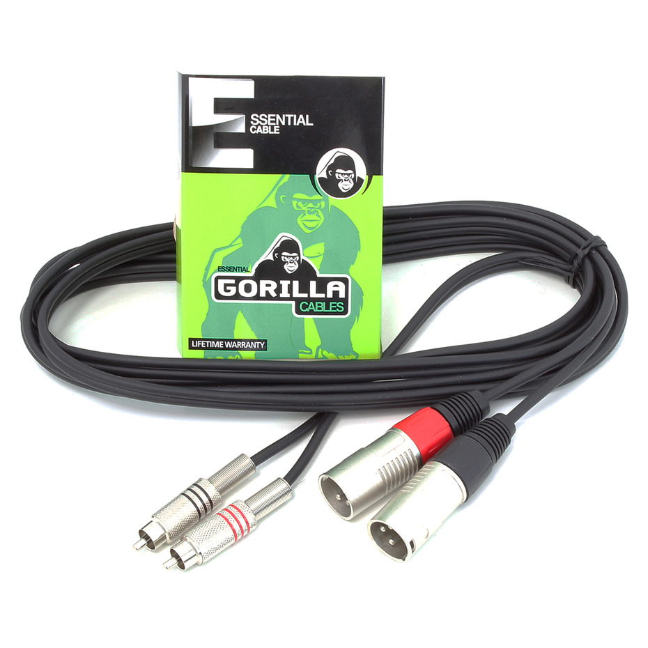 Gorilla Essential Cable 3m 2 x Male XLR To 2 x RCA Phono Twin Lead 