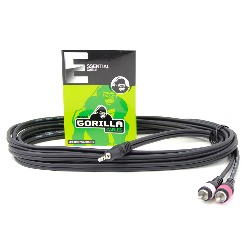 Gorilla Essential Cable 3m Mini Jack To 2 x RCA Phono Insert Lead