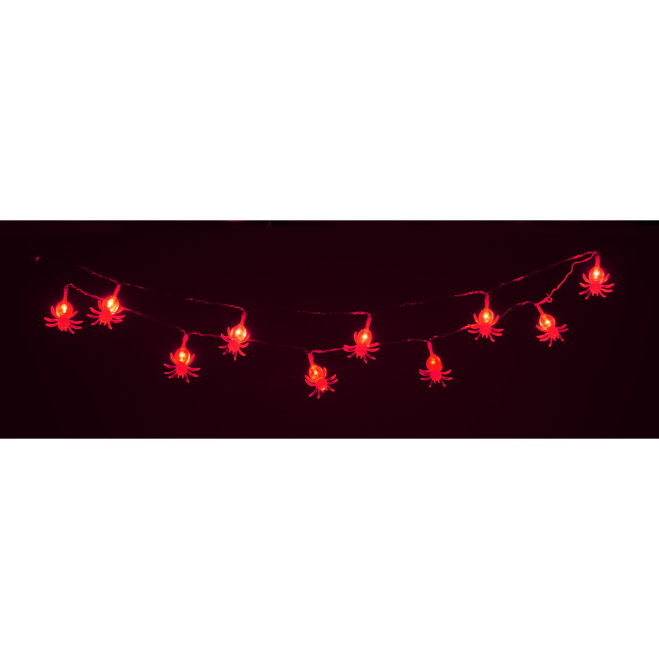 QTX Halloween LED String Lights - 10 x Red Spiders