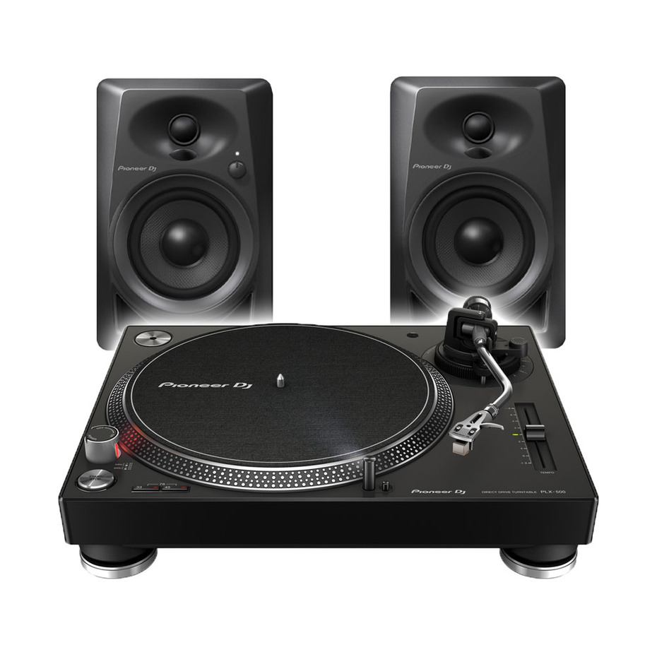 Pioneer DJ PLX-500 Essential Vinyl Package with DM-40 Speakers