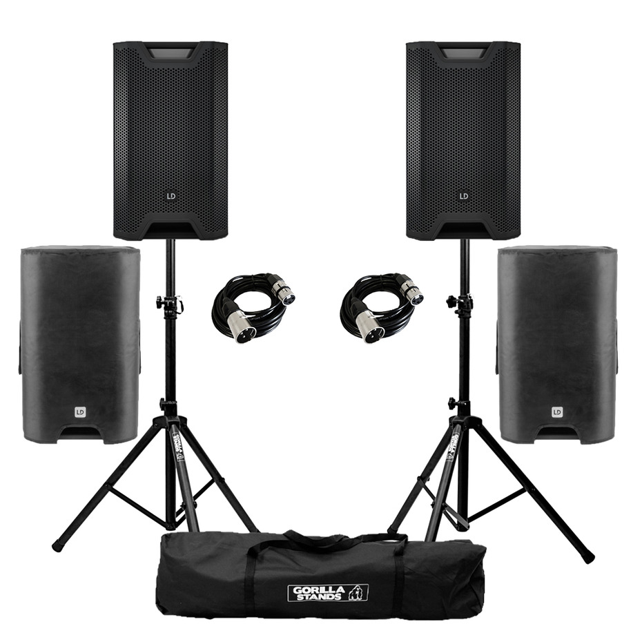 LD Systems ICOA 15A (x2) with Covers, Stands and Cables