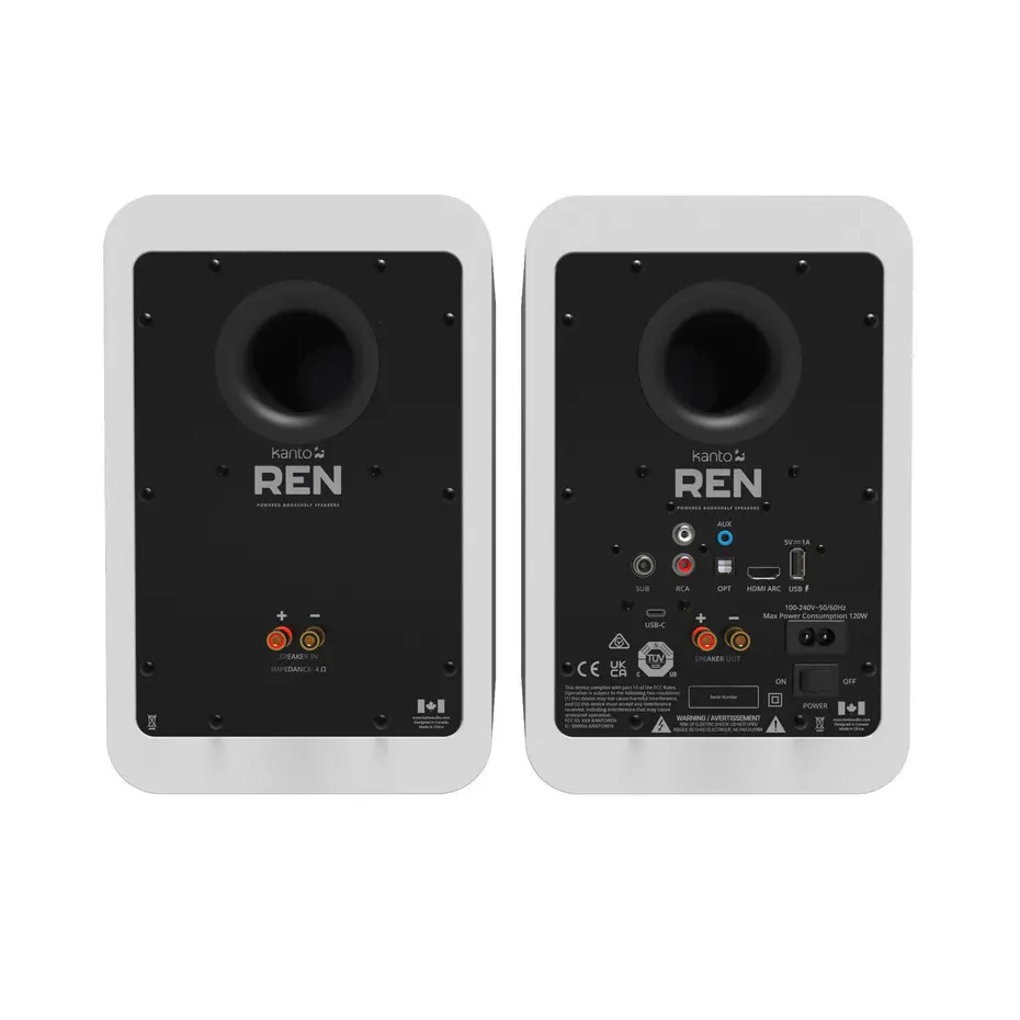 Kanto REN 200W Powered Bookshelf Speakers with HDMI ARC (Matte White)