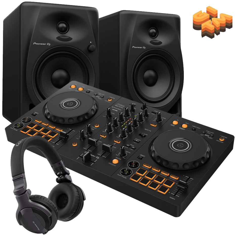 Pioneer DJ DDJ-FLX4, DM-50D + HDJ-CUE1 Bundle