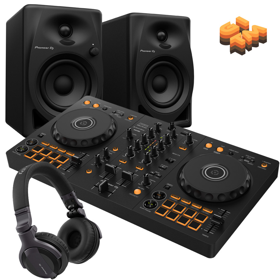 Pioneer DJ DDJ-FLX4, DM-40 + HDJ-CUE1 Bundle
