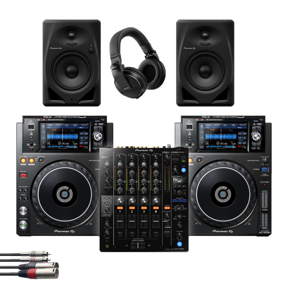 Pioneer DJM-750MK2 + XDJ-1000MK2 + DM-50D w/ Headphones + Cable