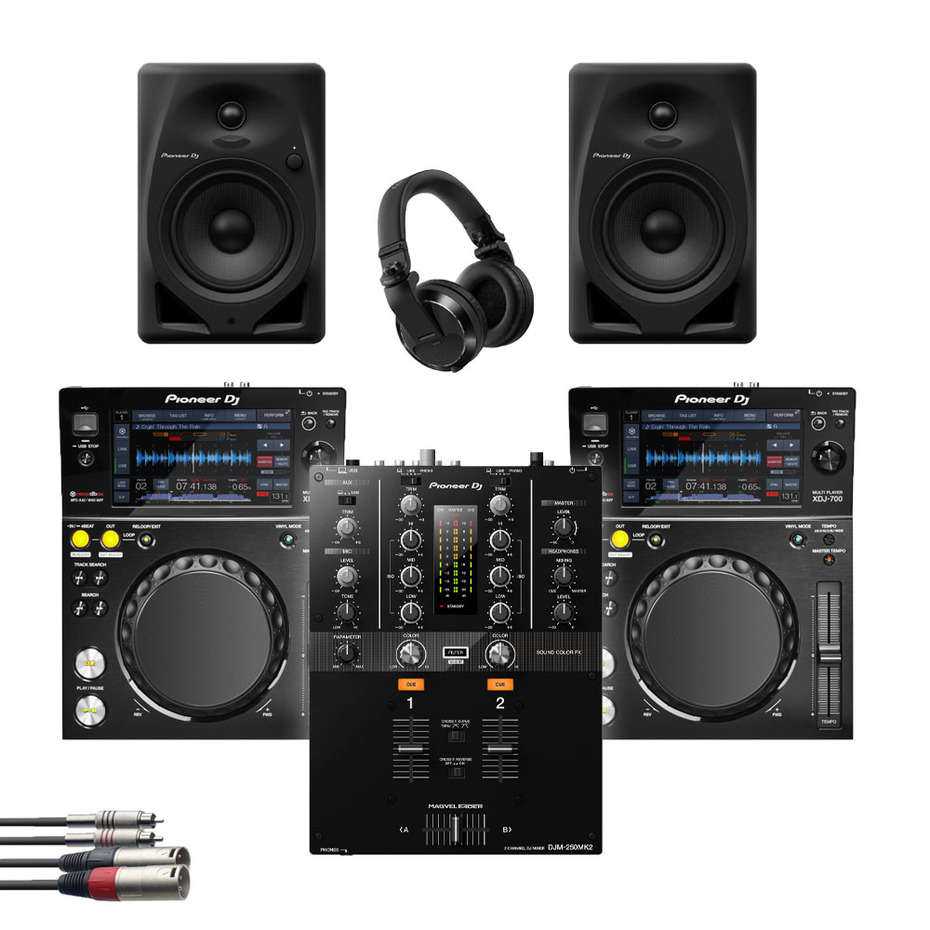 Pioneer DJM-250MK2 + XDJ-700 + DM-50D w/ Headphones + Cable