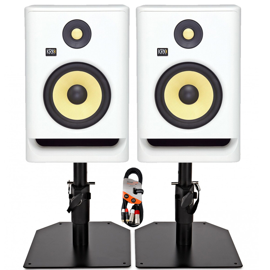 KRK RP8 G4 White Noise (Pair) with Monitor Stands & Cable