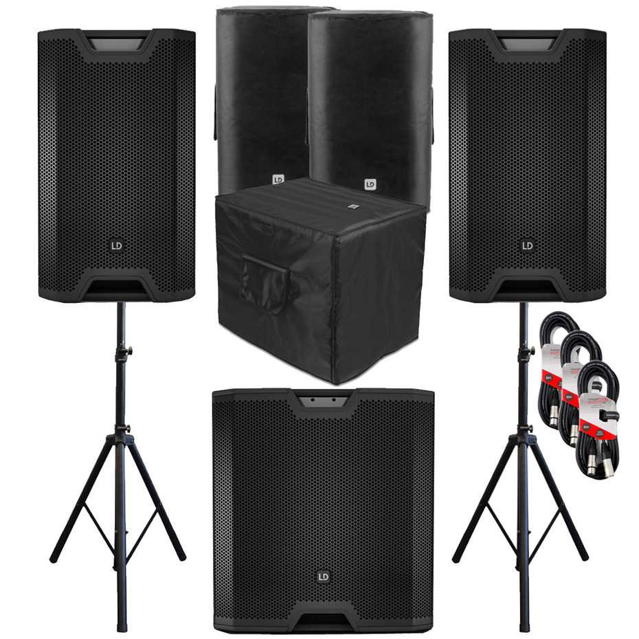 LD Systems ICOA 12A (Pair) + Sub 15A w/ Stands, Covers & Cables