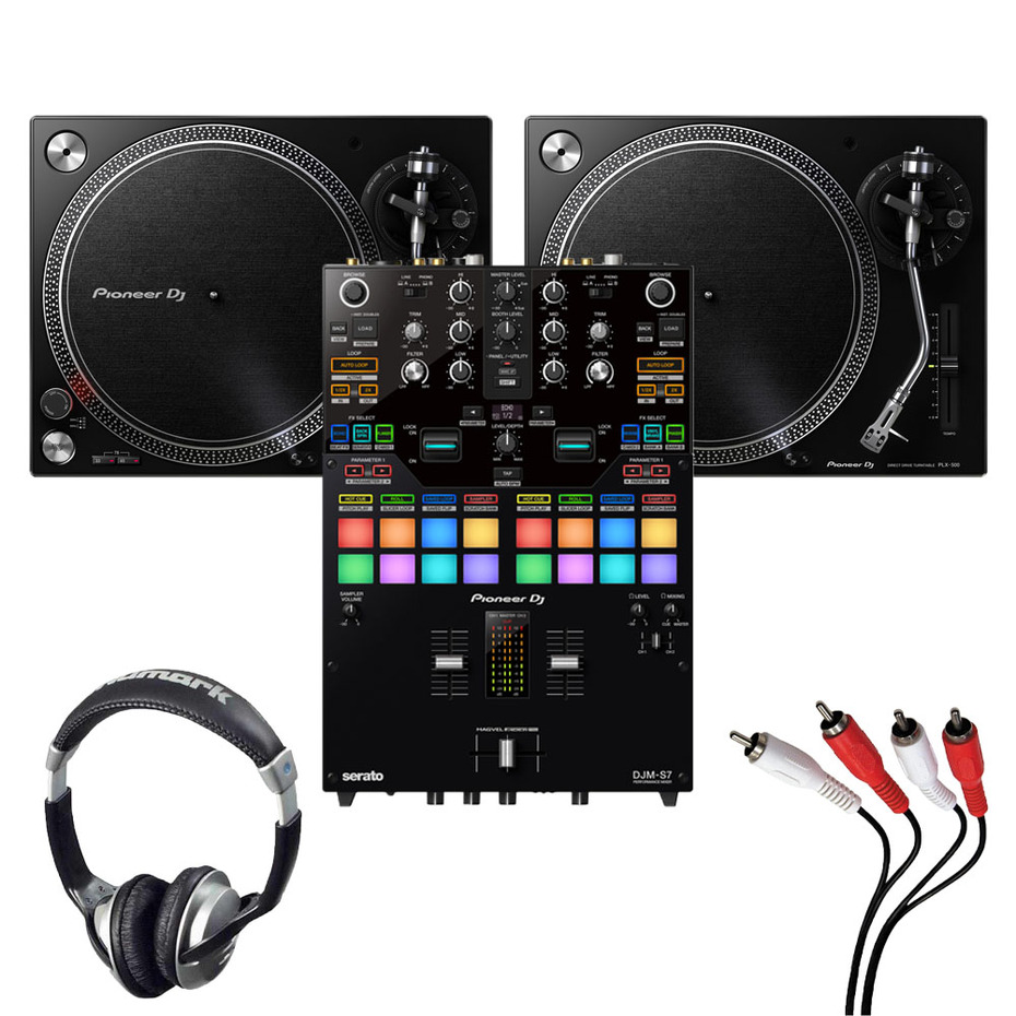 Pioneer PLX-500 (Pair) + DJM-S7 w/ Headphones + Cable