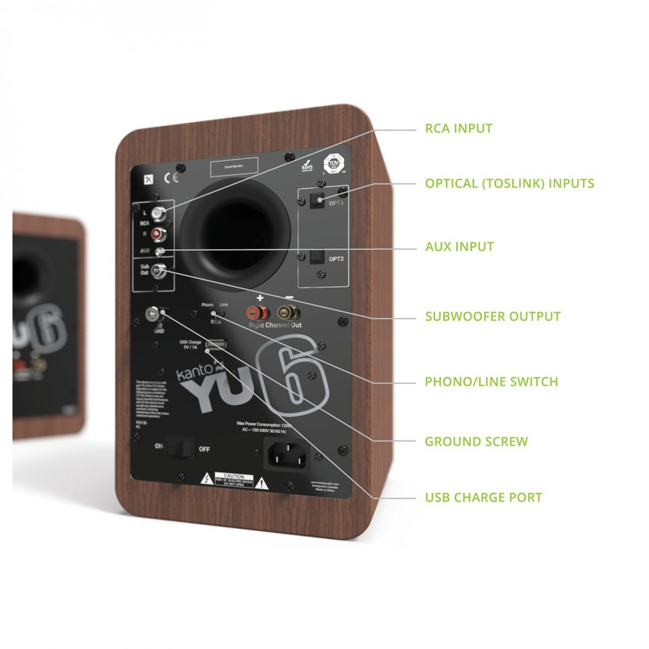 Kanto YU6 Powered Bookshelf Speakers - Walnut