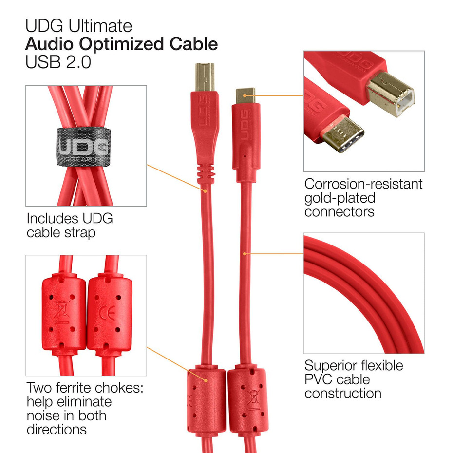 UDG Ultimate Audio Cable USB 2.0 C-B Red Straight 1.5M