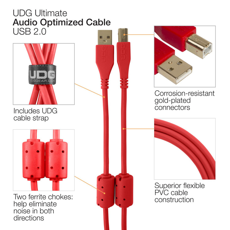 UDG Ultimate Audio Cable USB 2.0 A-B Red Angled